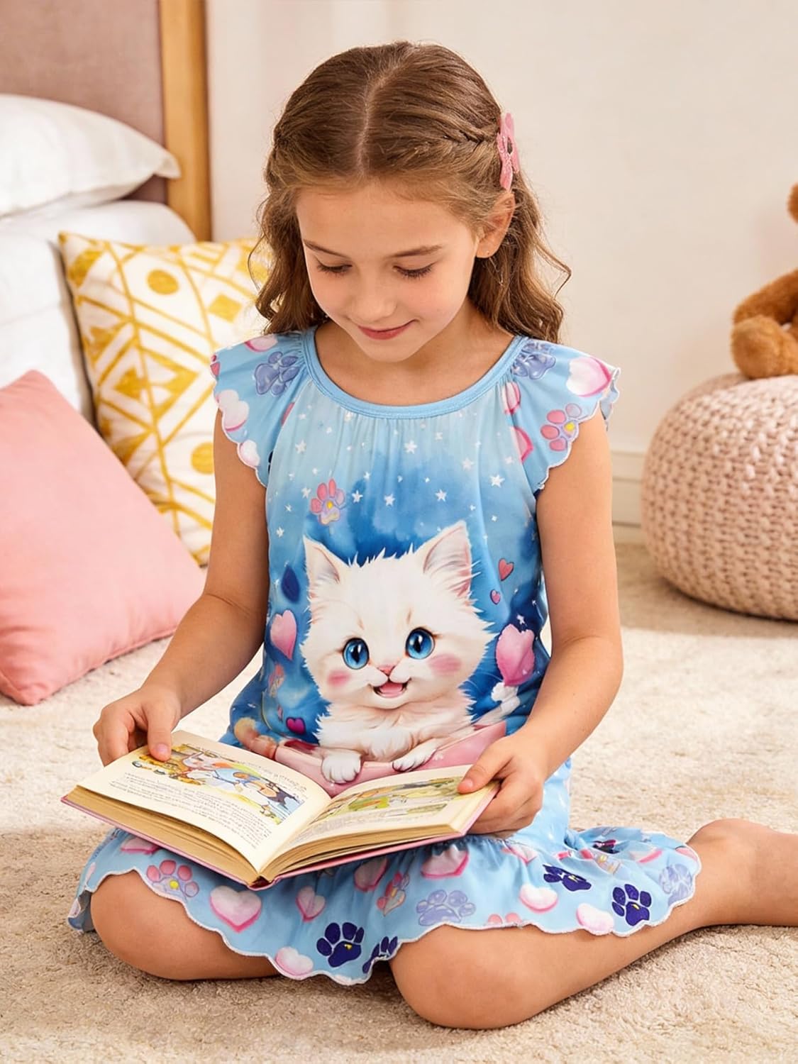 LQSZ Girls Nightgown Night Dress Flutter Sleeve Sleepwear 3-10 Years Pajamas Nightgowns for Little Girls - Image 7