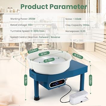 Huanyu Pottery Wheel Ceramic Machine 14 with Foot Pedal & LCD Screen | Electric Ceramic Wheel for Adults At Home Use Beginner-Friendly Easy to Center Professional Clay Wheel Max 20 lbs Capacity