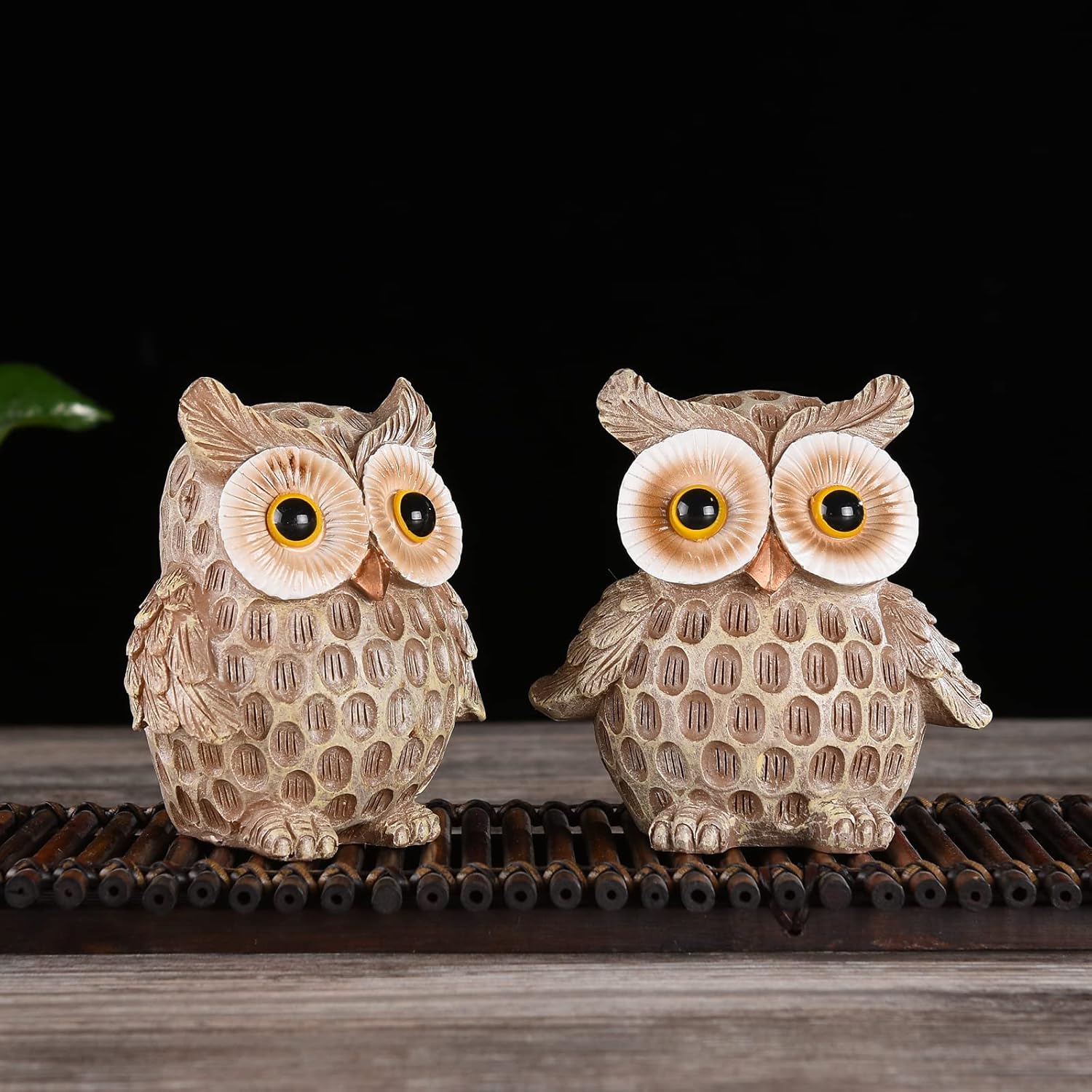 BRABUD Resin Adorable Big Eyes Owl Statue Modern Figurine Decorative for Living Room, Study, Piano Desktop, Shop, Bookshelf, Collectible Gift Set of 2 TQGJBS201