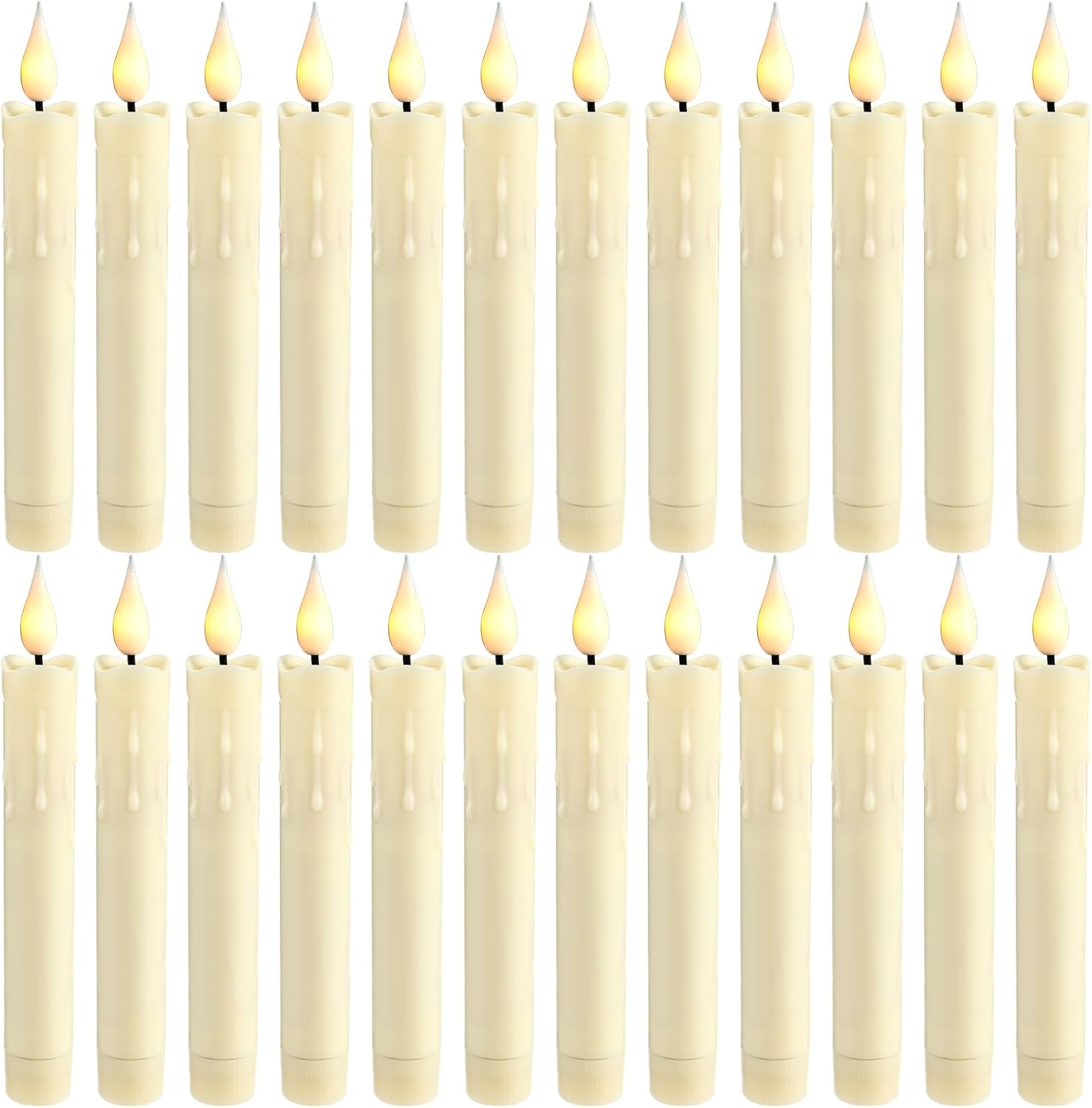 24 pcs 6.5 inches ivory flameless taper candles electric fake candle sticks battery operated led candlestick plastic window candle for wedding halloween christmas decor(no battery) 6.5 inch ivory 24