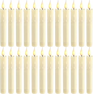 Baquler 24 Pcs 6.5 Inches Ivory Flameless Taper Candles Electric Fake Candle Sticks Battery Operated LED Candlestick Plastic Window Candle for Wedding Halloween Christmas Decor(No Battery)