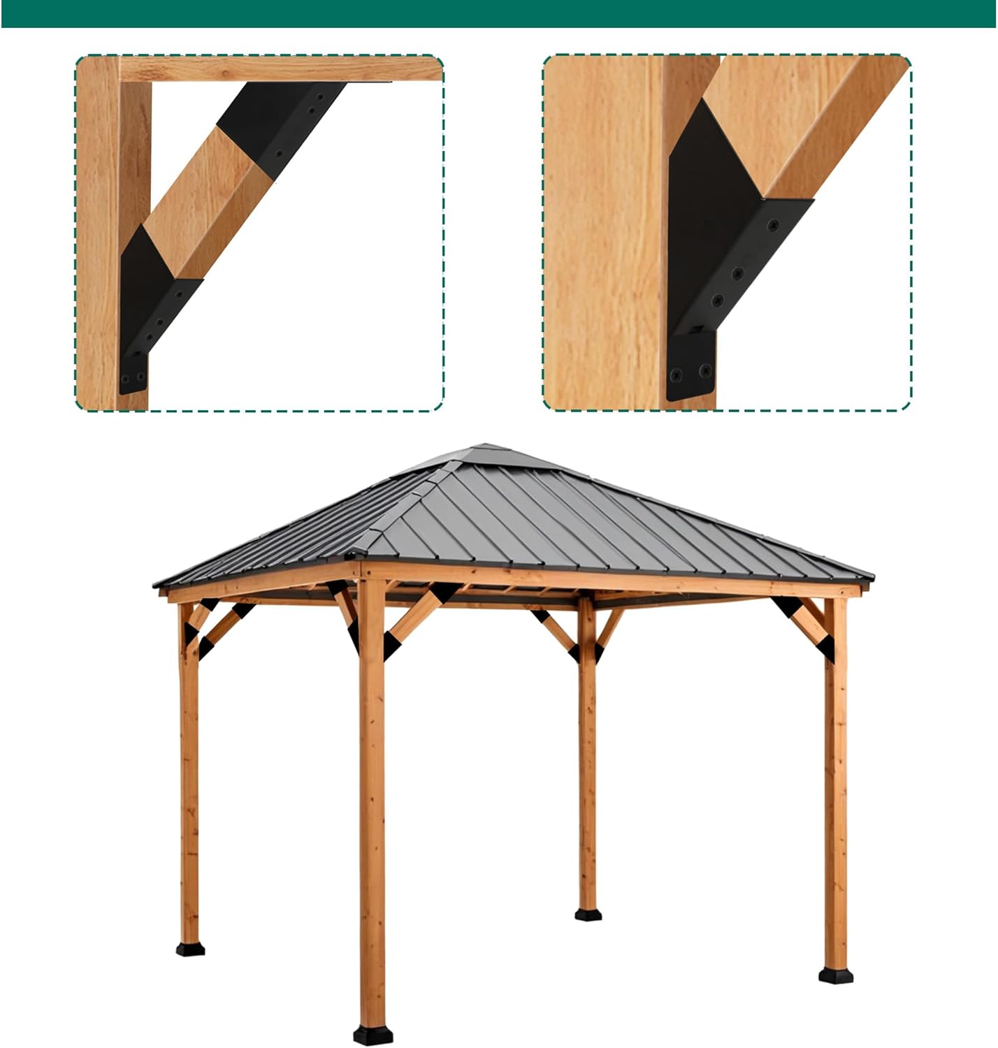 8 PCS 45-Degree Angle Pergola Bracket, Angle Support Bracket Pergola Brace, for 2''x4'' Lumber, Heavy Duty Connector Brace with Drainage Holes, for Gazebo Patios Pergolas Yards Sheds