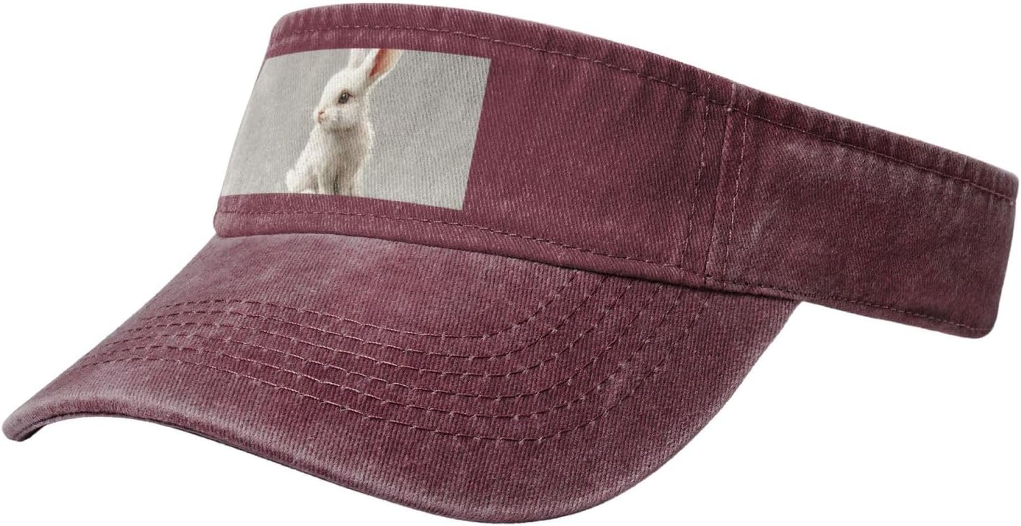 Cute White Rabbit Print Sport Sun Visor Hats Cotton Ball Caps Empty Top Baseball Sun Cap for Men Women