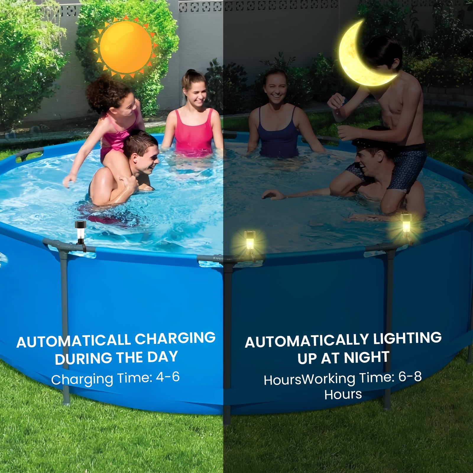 BORDEAG 10 luces para piscina, luces solares para vallas, luces LED para piscina, iluminación de estanque, luces solares para piscina, impermeables, para decoración de jardín