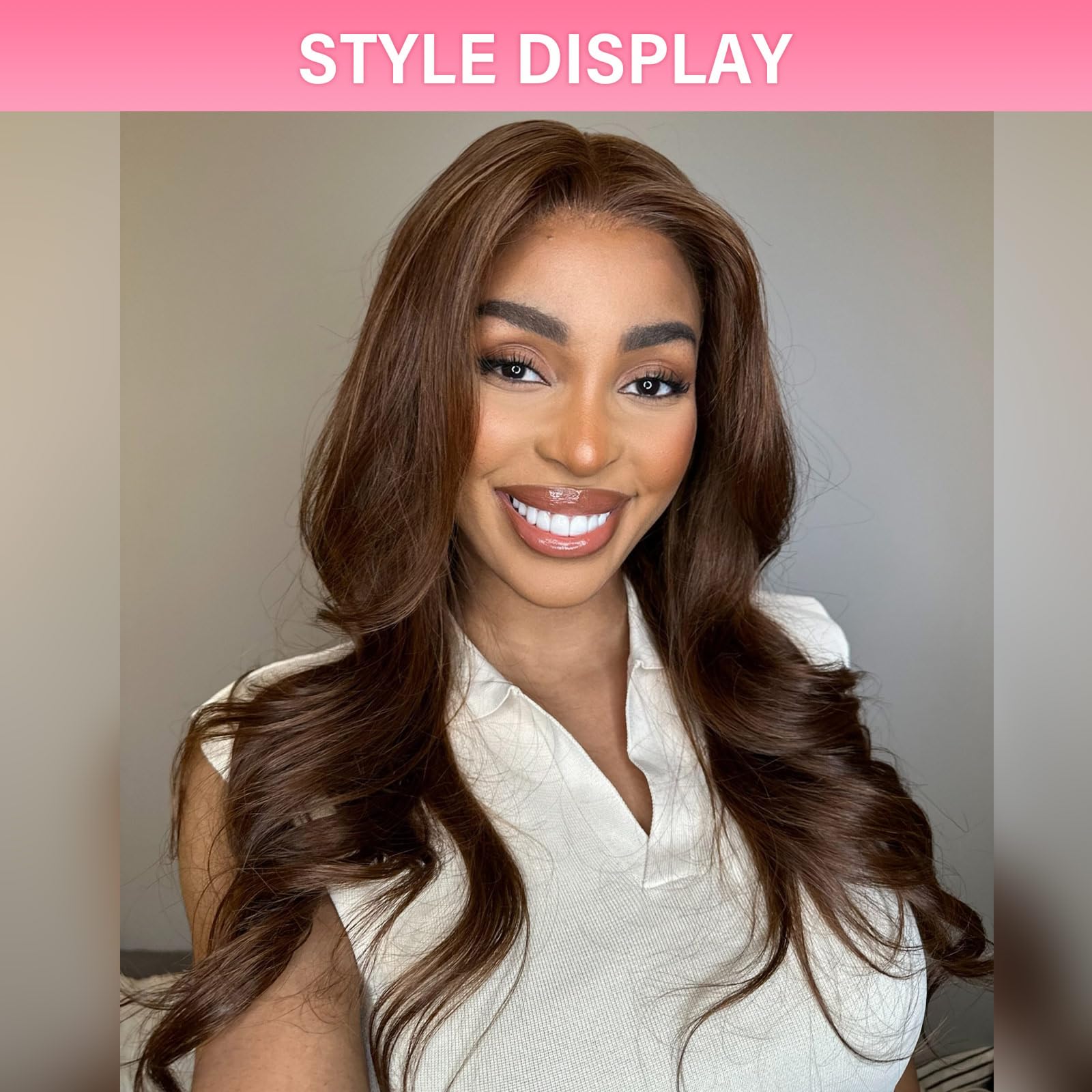 13x6 HD Lace Front Wig Human Hair Pre Plucked 250% Density Unprocessed Chestnut Brown Skinlike Natural Hairline Swiss Lace Wig for Women Straight Hair Heat Resistant Everyday Wear 26 Inch - Image 2