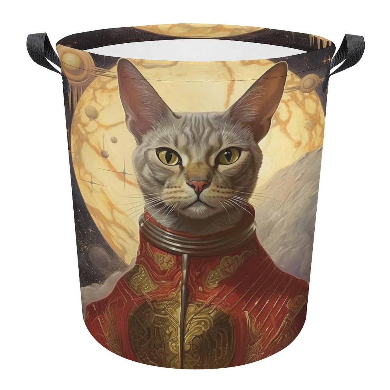 Ronda Cestos Para La Colada Gato Divertido Y Genial, Luna, Gato Cesta Ropa Sucia Duradero Cubo Ropa Sucia Moderno Ronda Cesta De Lavadero Para Colegio Habitacion Dormitorio 34X42CM
