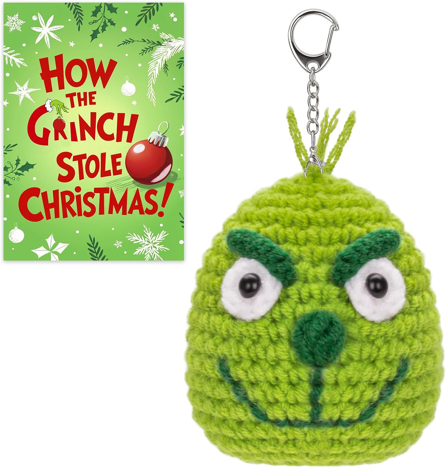 FunisFun Christmas Handcrafted Crochet Green Plush Ball with Keychain