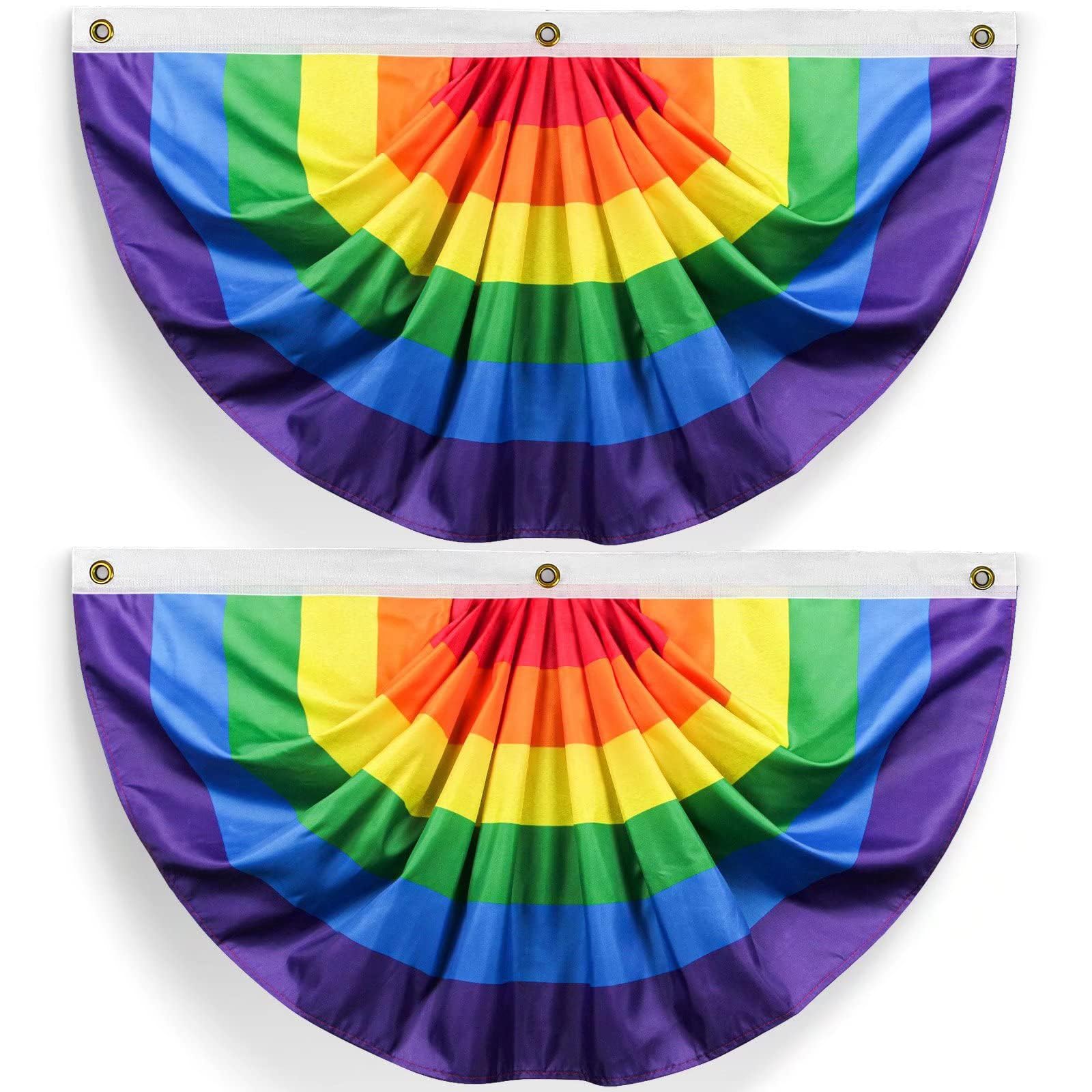 2 Pcs Pride Flag Rainbow Pleated Fan Bunting 1.5 x 3 Ft Gay Pride Rainbow Bunting Flag Banner for Parades Holiday Indoor Outdoor Decor for LGBTQ Proud Wall Decor Holiday Hanging Backdrop