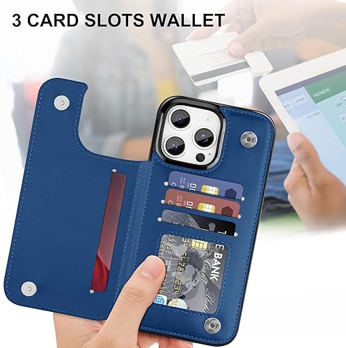 Miniatura 9 de Funda de piel tipo cartera con tarjetero y función atril para iPhone 15 Pro, doble cierre magnético, a prueba de golpes, resistente, funda