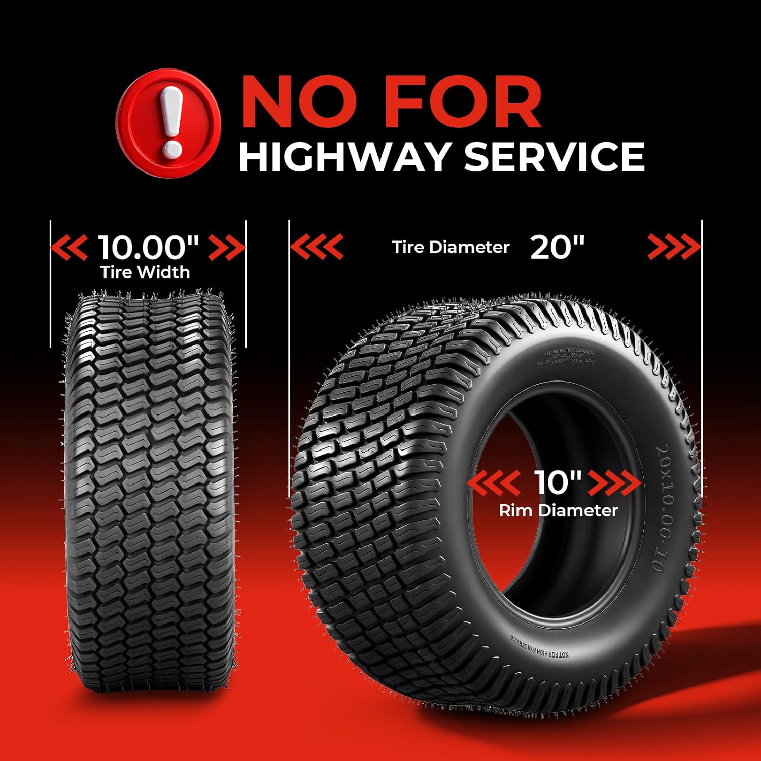 20x10.00-10 Lawn Mower Turf Tires (Set of 2), 4 Ply Turf S Pattern 20x10x10 Tubeless Tires for Lawn & Garden Riding Mower Tractor Golf Cart Utility Vehicles