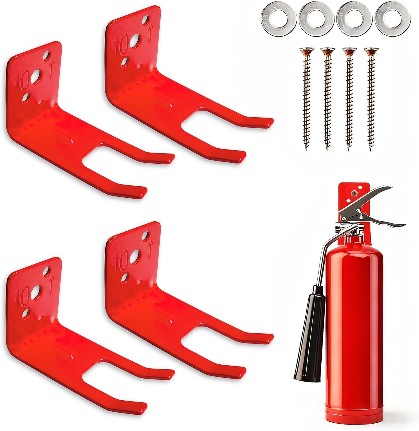 QMARK 4 Pack of Fire Extinguisher Bracket, Wall Mount Hook, Fire Extinguisher Mount, Hanger for Universal Extinguishers (Fork-10 LB)