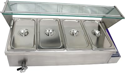 INTBUYING 4-Pot Buffet Food Warmer 110V1500W Deep Pan Stainless Steel