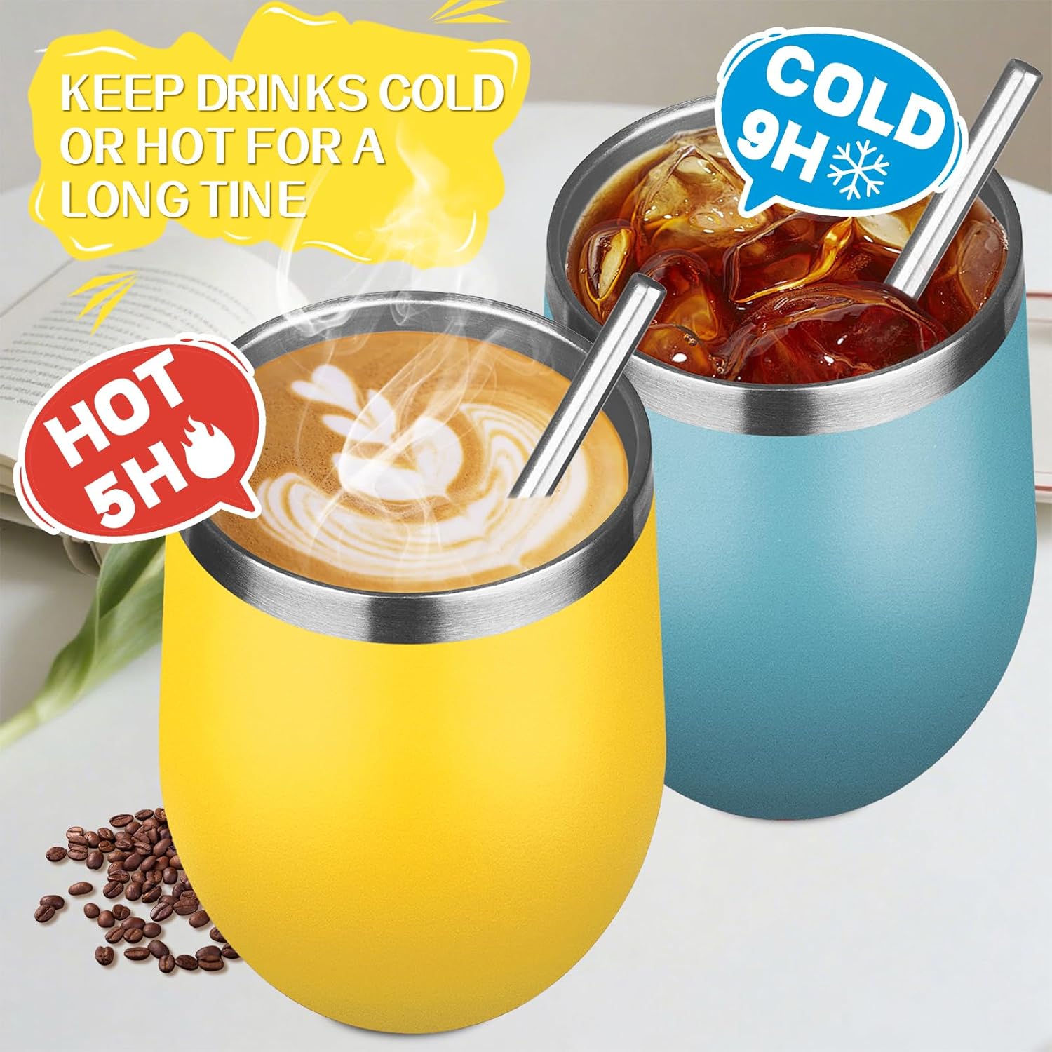 12oz/4 Pack Stainless Steel Wine Tumbler with Lid and Straw, Double Wall Vacuum Insulated Wine Tumbler Glasses, Stemless Travel Mugs for Hot and Cold Drinks, Coffee, Wine, Cocktails - Image 4