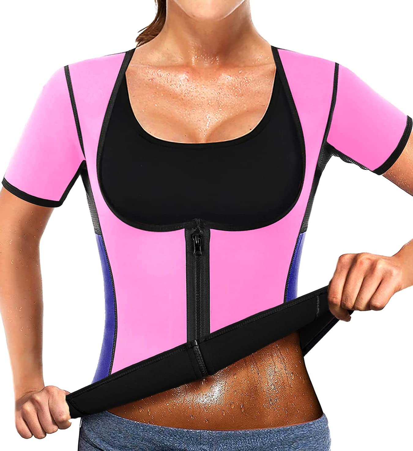 NonEcho Women Sauna Body Shaper Sweat Suit Sleeve Spa Cami Hot Neoprene Slimming Workout Vest Waist Trainer Top, Pink2, XS
