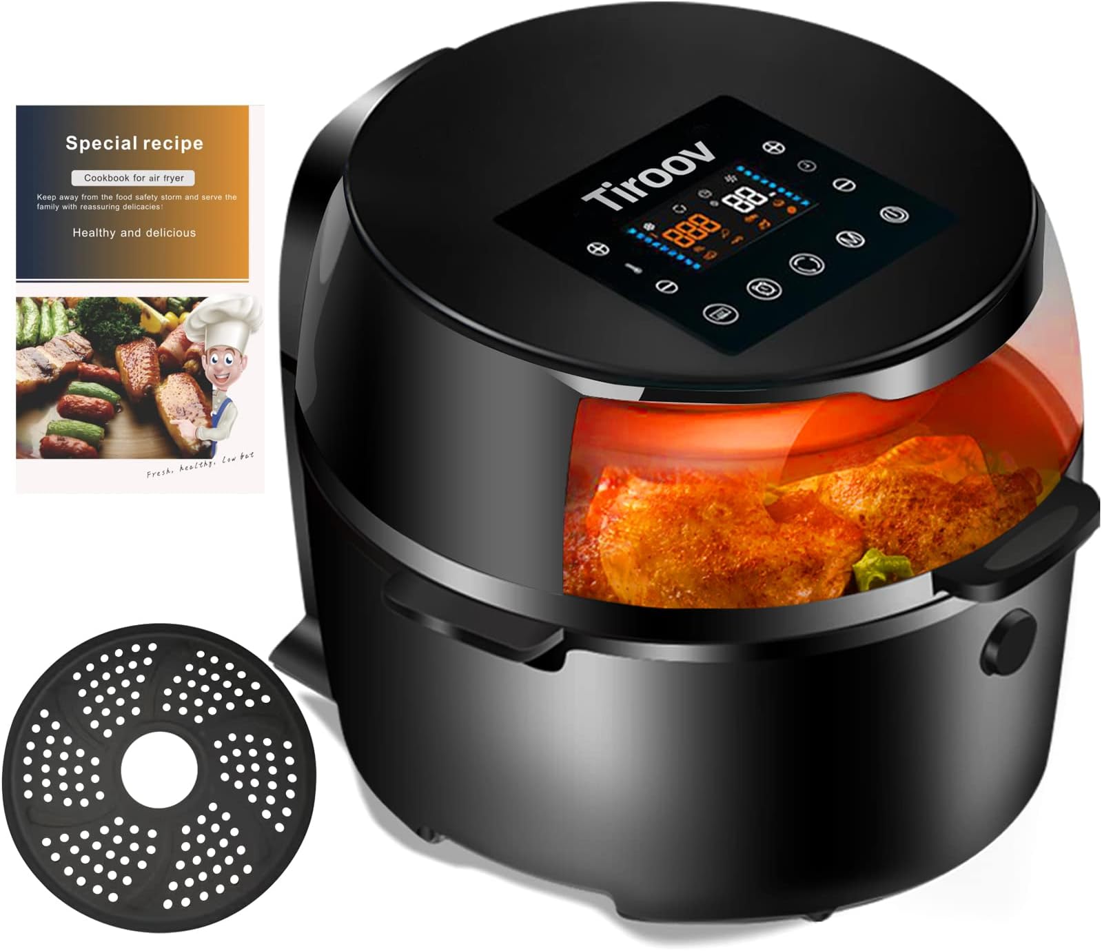 Large Air Fryer XL, 7.8 Quart Electric Hot Air Fryer Oven Oilless Cooker with Viewable Window, 10-in-1 LED Digital Touch Screen Air Fryers, Airfryer with Thaw/24h Booking Function(36 Recipes)