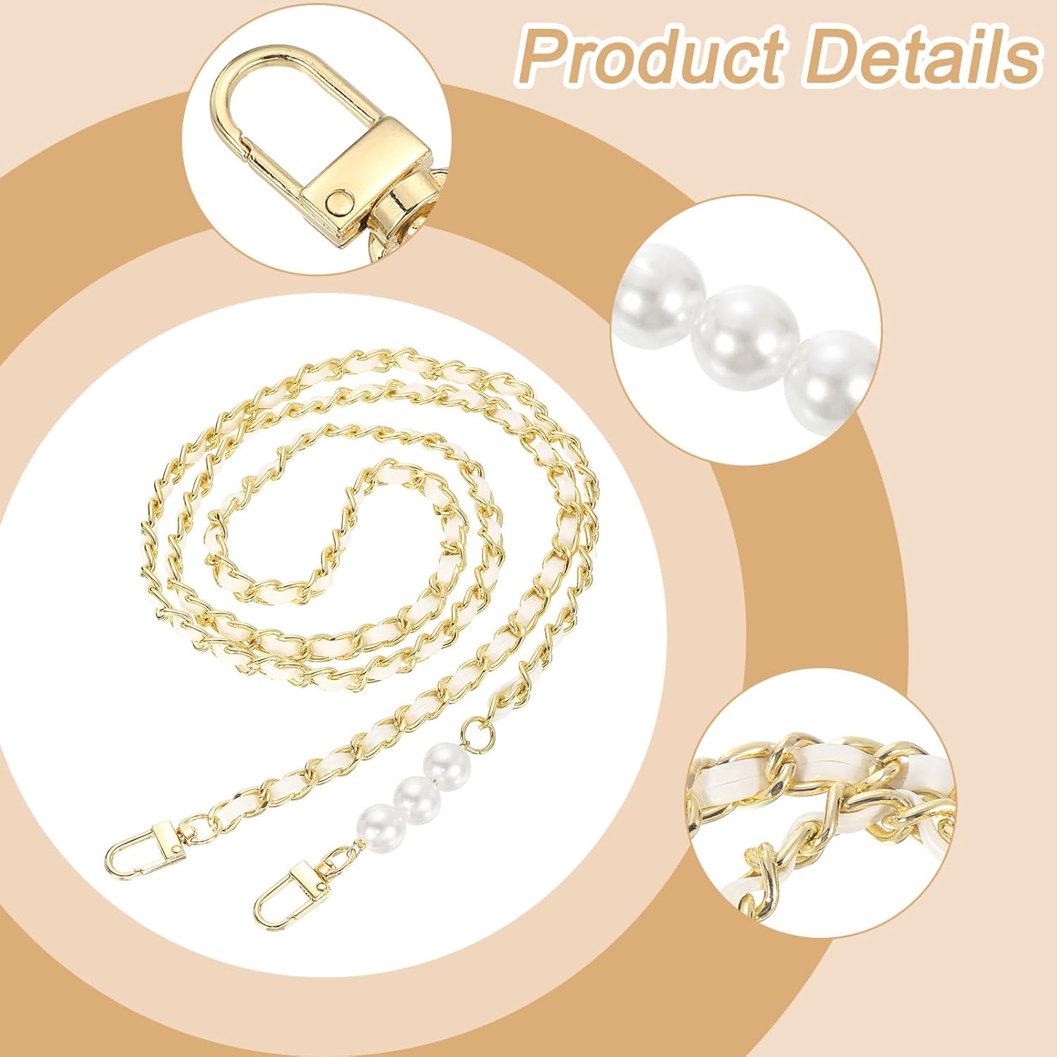 uxcell Purse Chain Strap, Iron Replacement Strap Crossbody Bag Chains Handbag Straps with Buckles for Crossbody Bag Wallet Clutch Bags, 51 Inch, White & Gold - Image 3