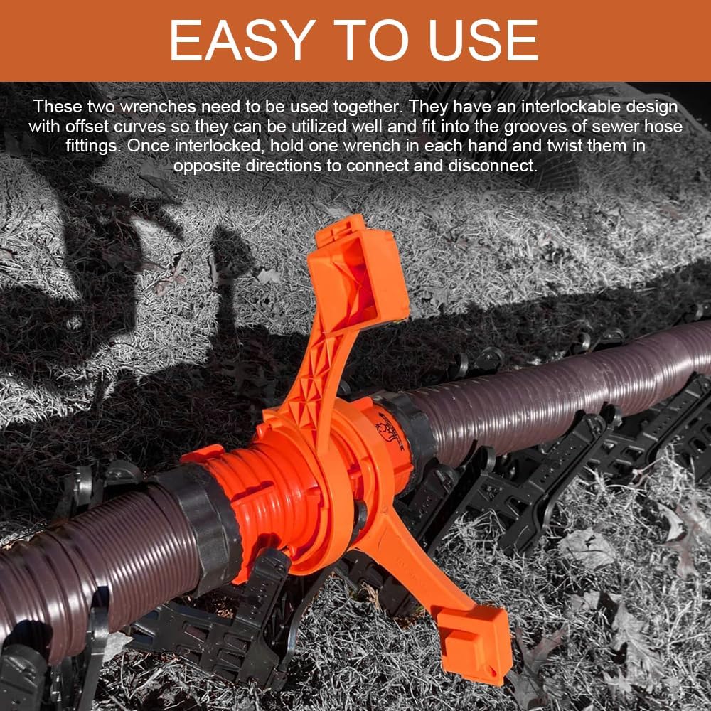 2PCS RV Sewer Hose Wrench, RV Accessories, Multi Purpose Fittings Wrench to Connect and Disconnect Sewer Hoses, Orange Camper Removal Tool Fits 3 Inch and 4 Inch Male/Female Camper Caps