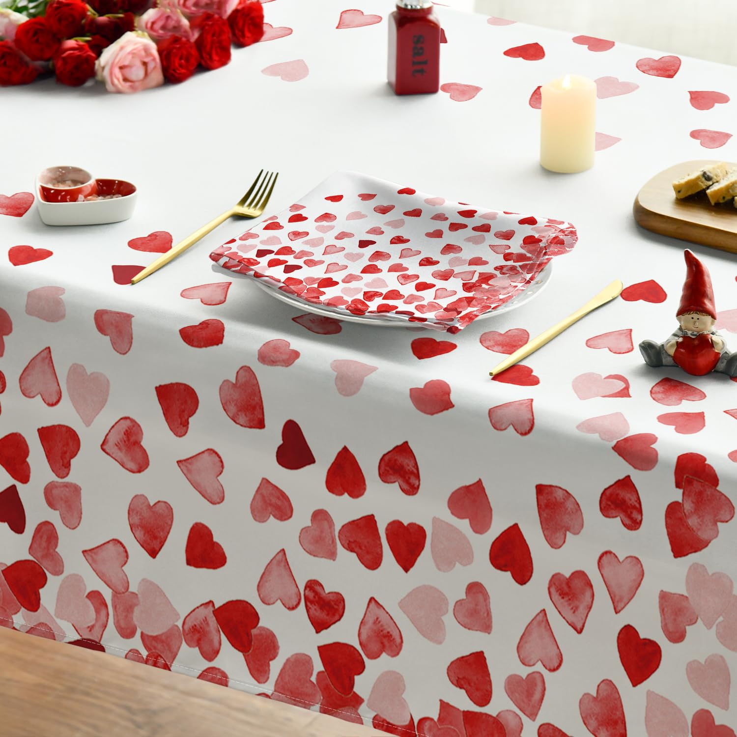 Horaldaily Valentine Tablecloth 60x84 Inch Rectangle - Buffalo Plaid Red With Hearts, Washable Polyester - View #12