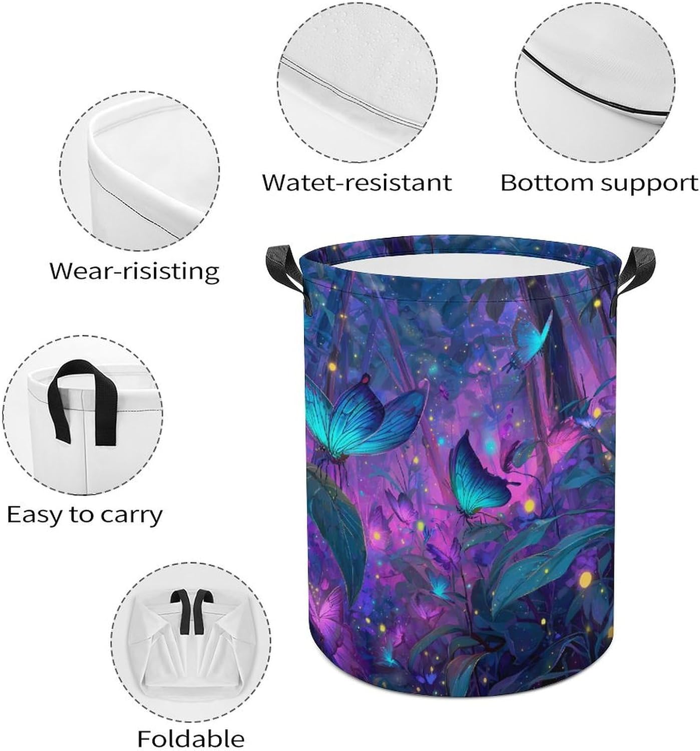 Butterflys in Purple Dreamy Forests Laundry Hamper Basket for Home Bathroom | clothes storage,handle,large capacity,oxford