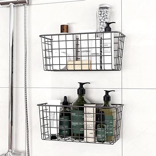 Miniatura 6 de Cesta adhesiva de alambre para pared, organizador de puerta de gabinete, sin taladrar, 4 unidades, color negro