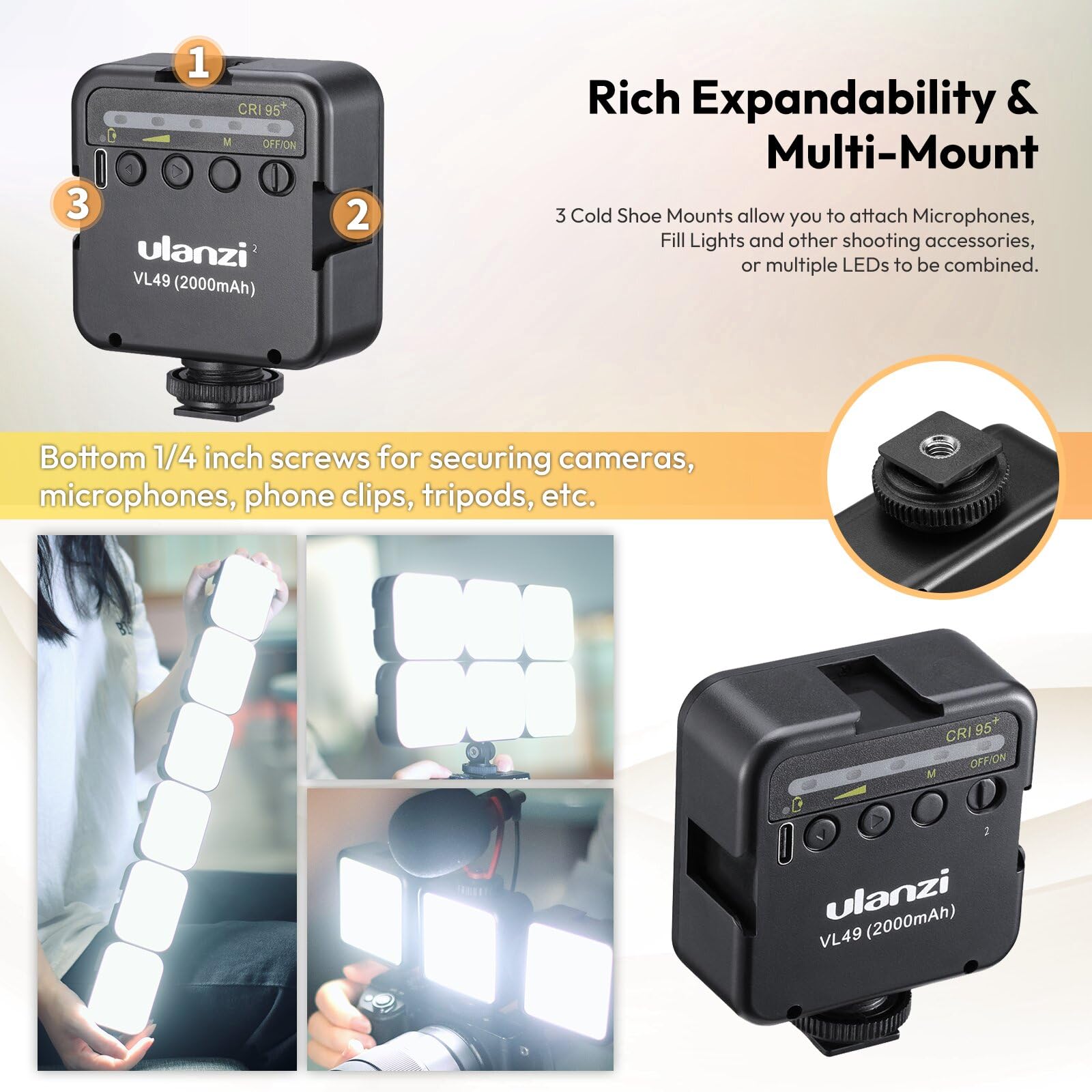 Ulanzi VL49 On-Camera LED Video Fill Light, 5500K 2000mAh Rechargeable — Amazon image 6