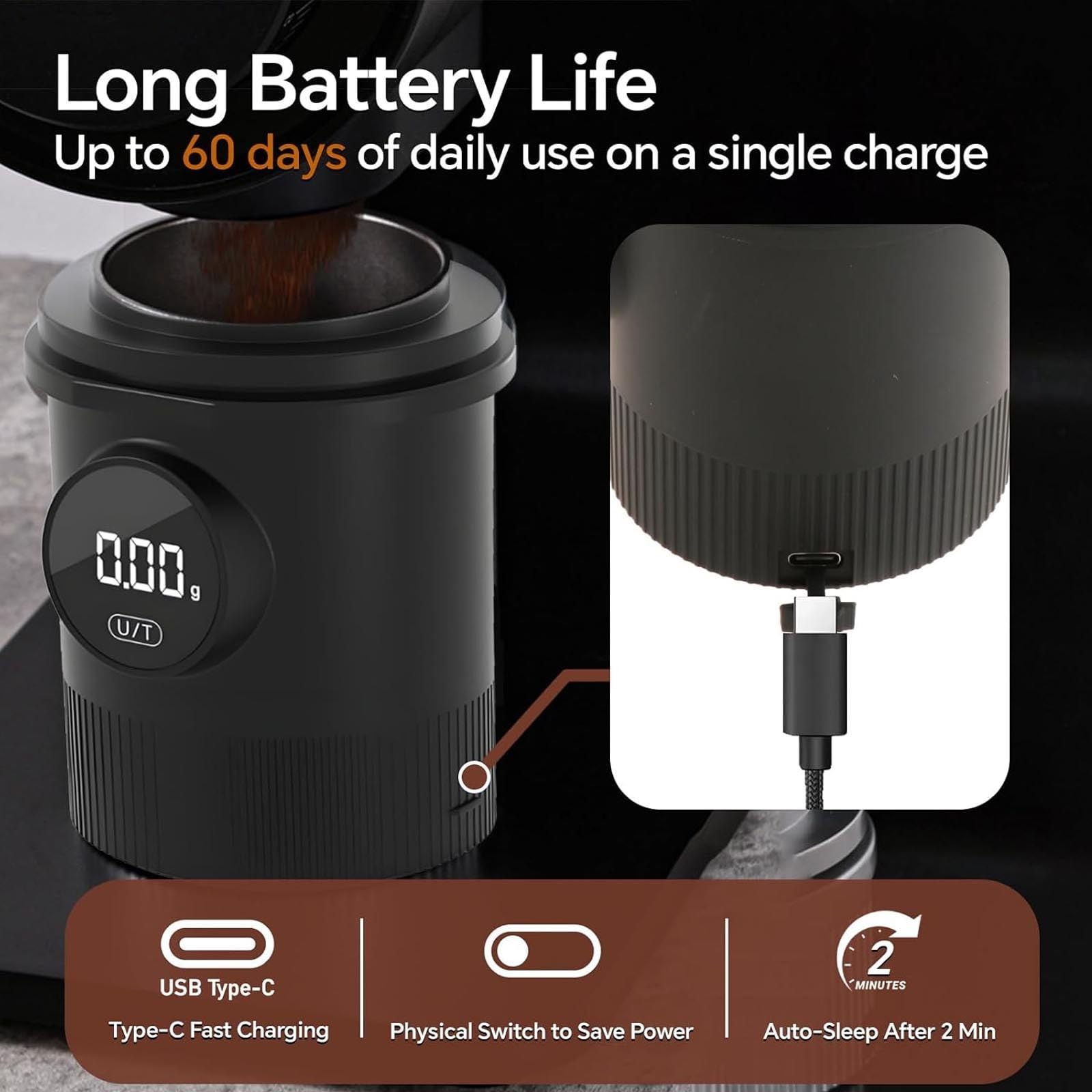Vaso Dosificador Café - SolucióN Todo En Uno Para Dosificar Café-CombinacióN BáScula Y Taza | PrecisióN 0.1G, Compatible Con Portafiltros 58Mm,Recargable Para El Hogar Y CafeteríA.,Black