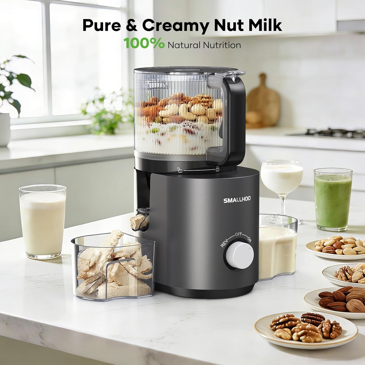 3-in-1 Cold Press Juicer, 7" Extra Large Chute Masticating Extractor, 120oz Capacity Juice Machine, Creamy Nut Milk & Natural Sorbet, Easy to Clean, High Yield, for Whole Fruits & Vegetables, White