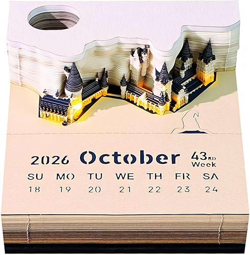 Miniatura 1 de Calendario 3D 2024 Bloc de notas 3D Magic Castle Calendario Semanal Bloc de notas con luz Calendario de escritorio creativo DIY Tallado de papel