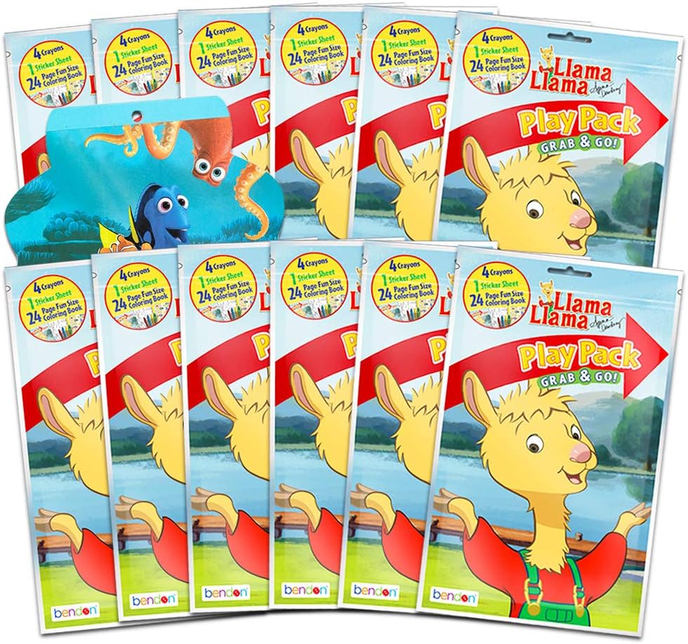Llama Llama Party Favors Pack ~ Bundle of 12 Llama Llama Play Packs Filled with Stickers, Coloring Books, and Crayons with 300 Bonus Stickers (Llama Llama Party Supplies)