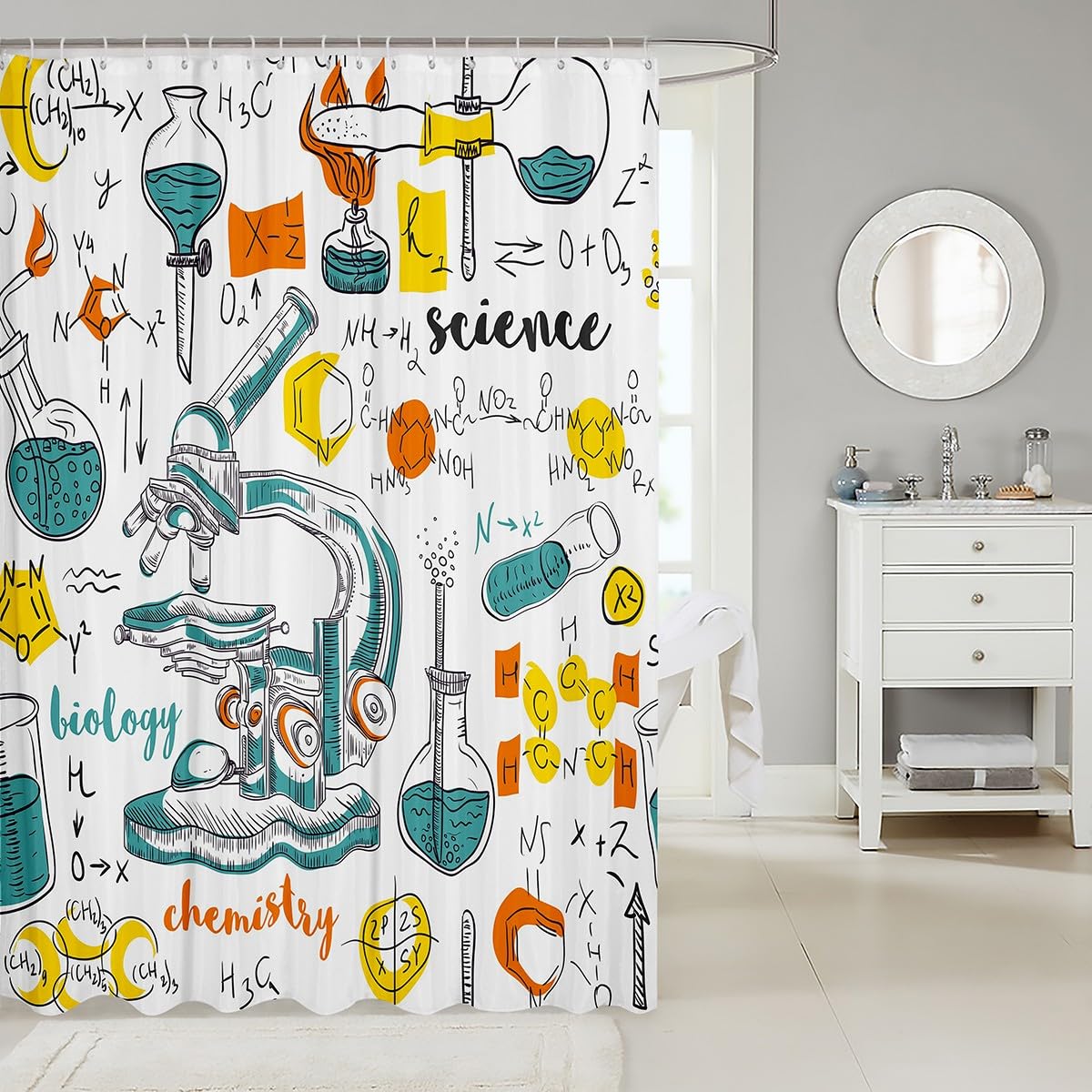 Tenda Doccia Per Bambini 180x180 Cm, Motivo Africano Cartoon Con Righe Geometriche Colorate, Con 12 Ganci - 3