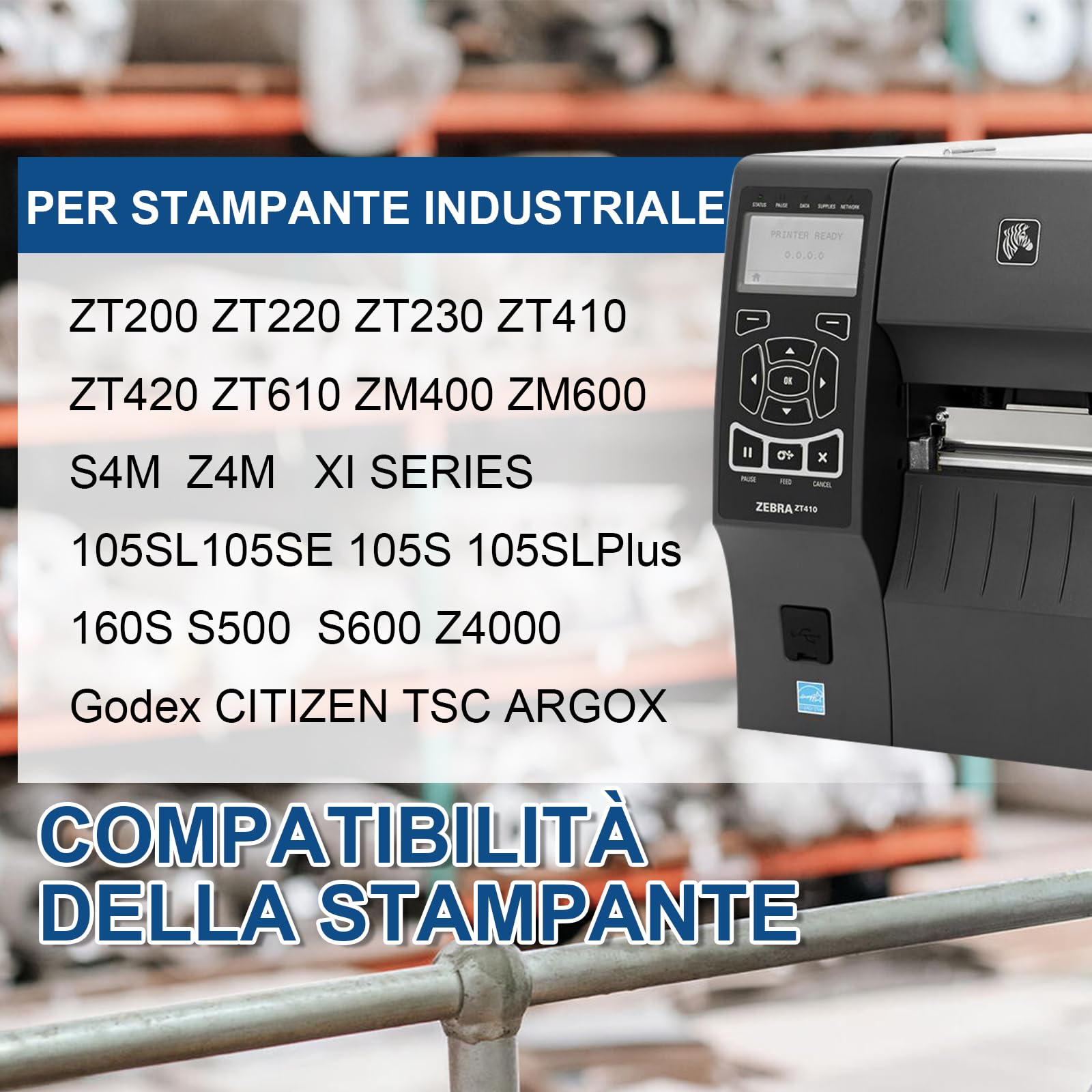 6 rotoli di nastro a trasferimento termico in cera migliorata di alta qualità, 4,33" x 984' (110 mm x 300 m), nero, per stampante di codici a barre industriali, compatibile con Zebra, TSC, GoDex