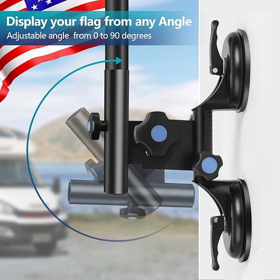 Suction Cup Flag Holder for RV with 5ft Pole, 0-90Angle, No Drill, L