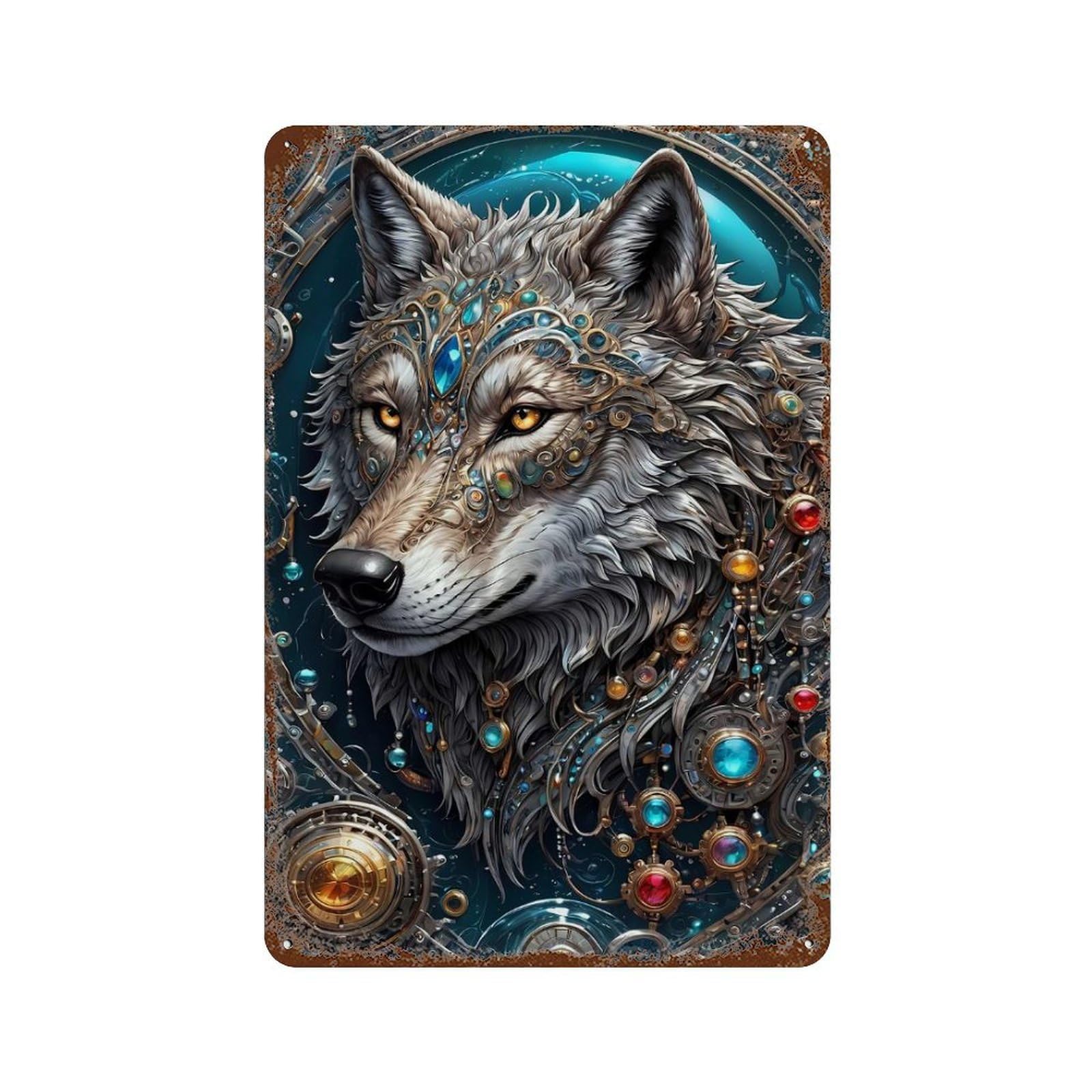 Galactic Overlord Wolf Rustic Tin Plaque 11.8"x7.9", for Pub, Kitchen And Man Cave Decor, Vintage Wall Decor