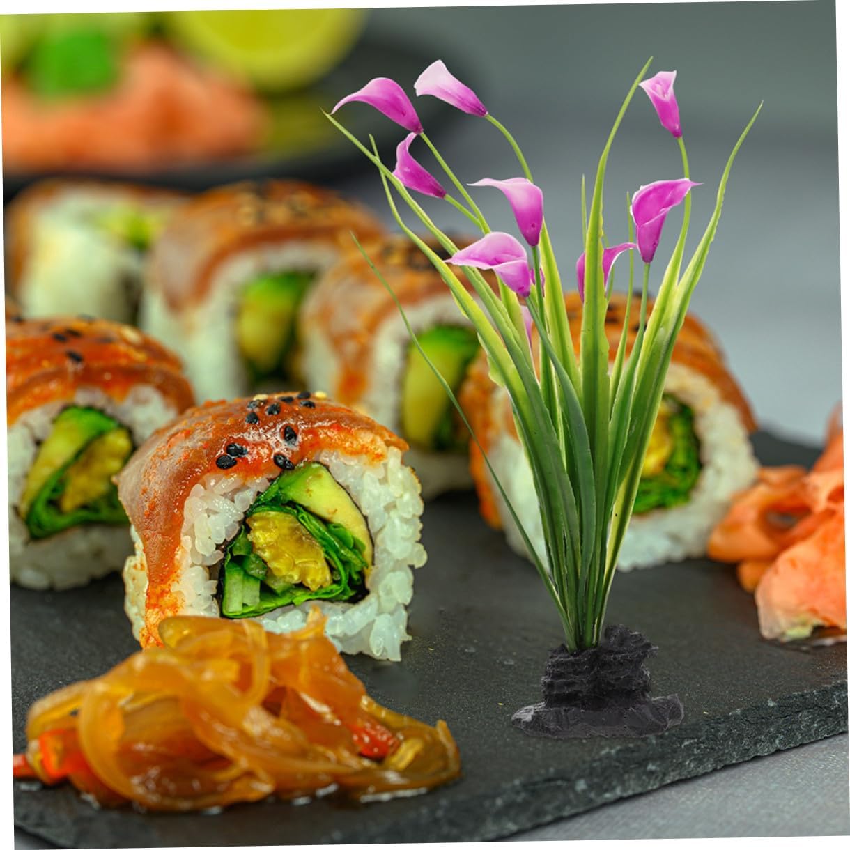 Mobestech Lifelike Japanese Style Flower Ornament 3pcs Plastic for Sushi