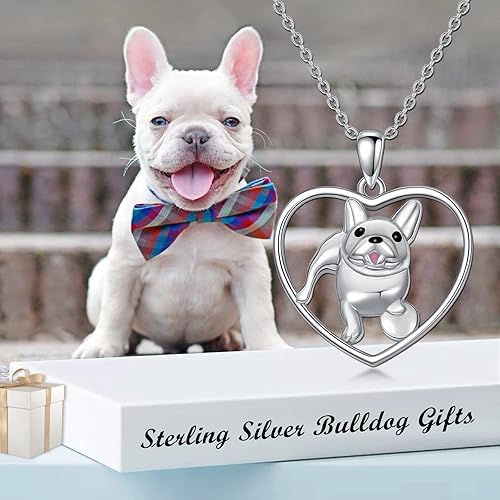 Miniatura 6 de YFN Collar de plata de ley con pastor alemán, labrador retriever y bulldog francés, regalos para mujeres y dueños de bulldog