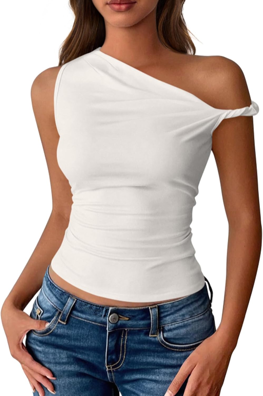 BTFBM Off The Shoulder Tops for Women 2026 Cute Summer Casual Sleeveless Slim Fit y2k Spring Outfits Going Out Tank Top