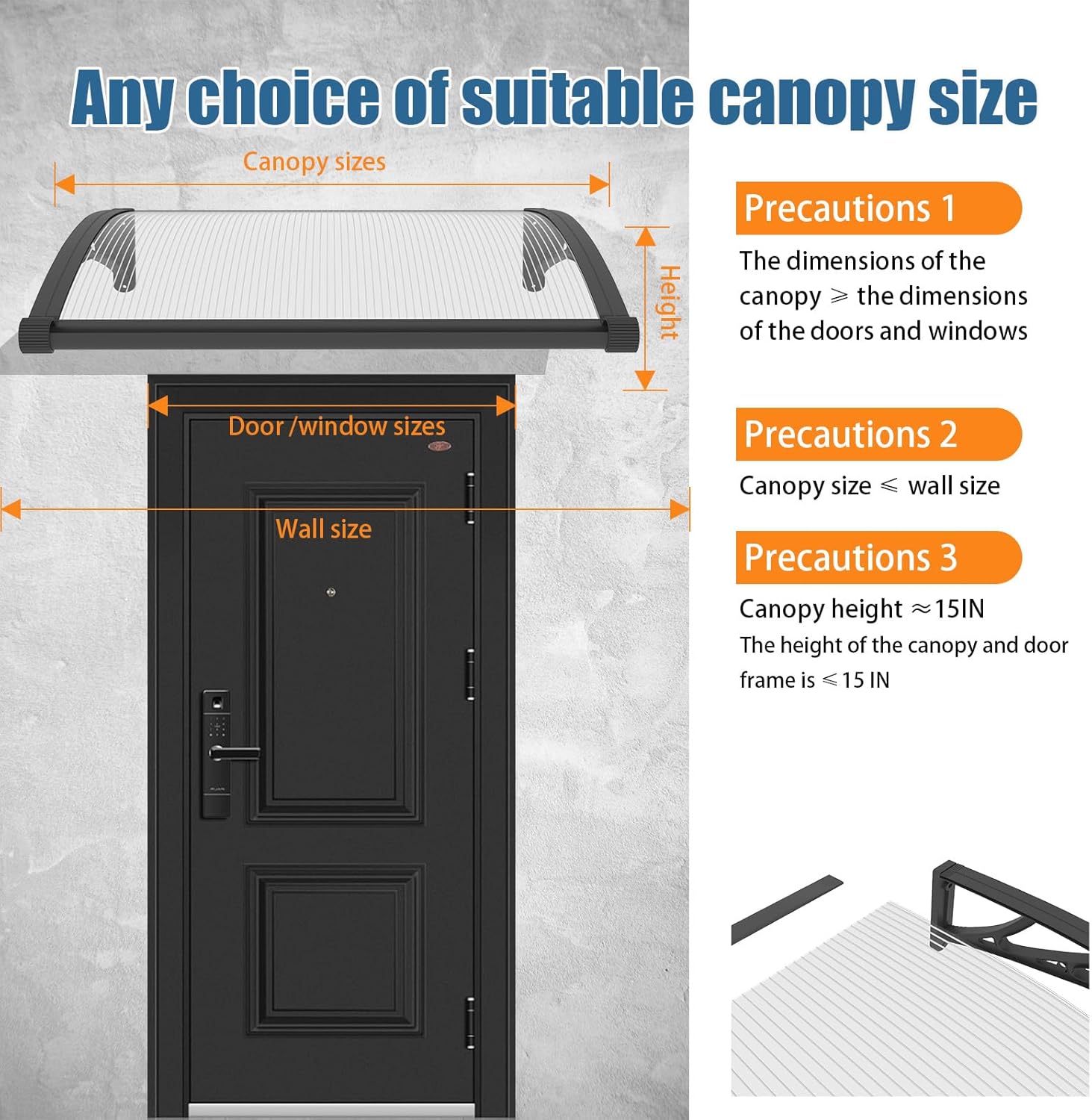 40''*40'' Window and Door Exterior, UV/Rain/Snow/Sunlight Protection Sheet,UPF 50+ Polycarbonate Overhang Canopy,House Overdoor Awnings for Door Entrance Outside/Patio/Porch/Deck