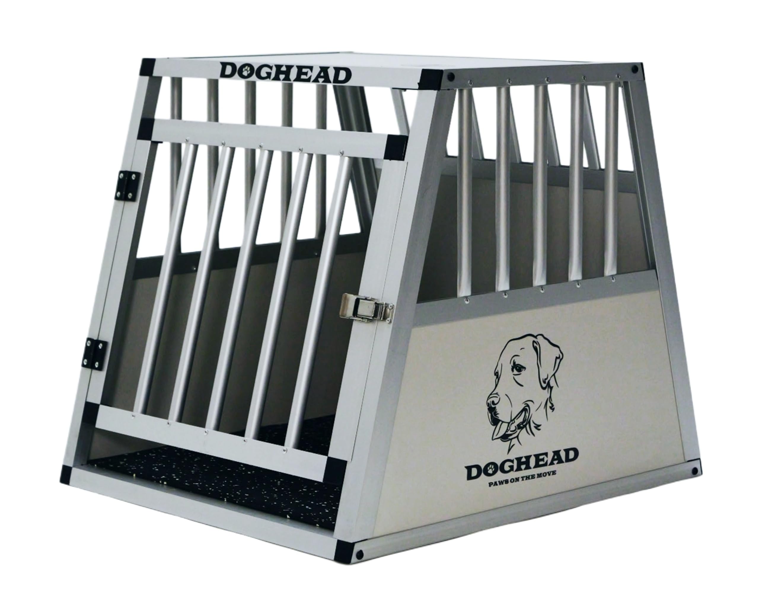 DOGHEAD Hundetransportbox Comfort, Single 55x65x55 cm, Grau/Silber, Aluminium, Beidseitig Abgeschrägt 75°