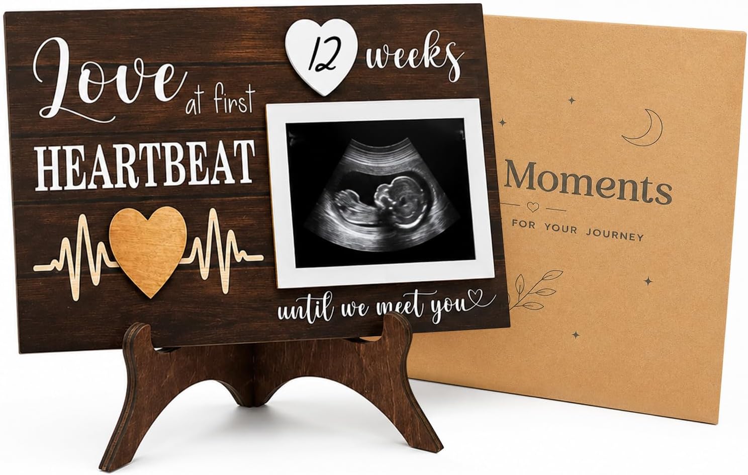 Baby Sonogram Picture Frame - Ultrasound Picture Frame with Countdown Weeks, Love at First Heartbeat, New Baby Gift for Expecting Parents, Keepsake Gift for New Mom, Acrylic Wood 10x8Inch