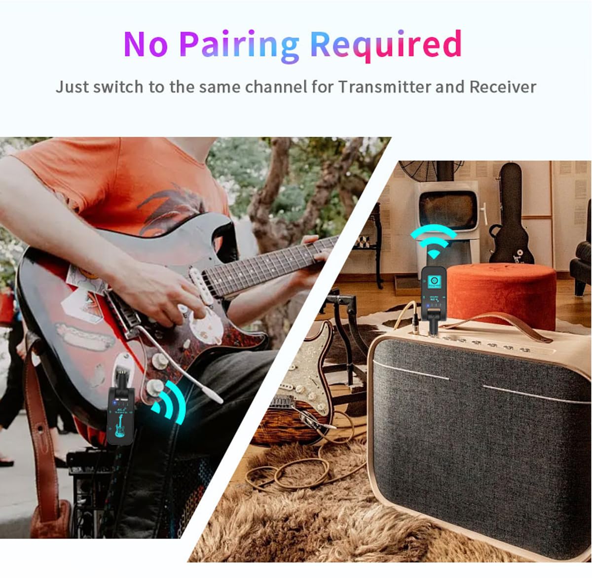 Système de Guitare Sans Fil, 2,4 GHz, 8 canaux, rechargeable, émetteur audio sans fil pour guitare électrique, basse et instruments à vent, transmission en temps réel 48 K/16 bits