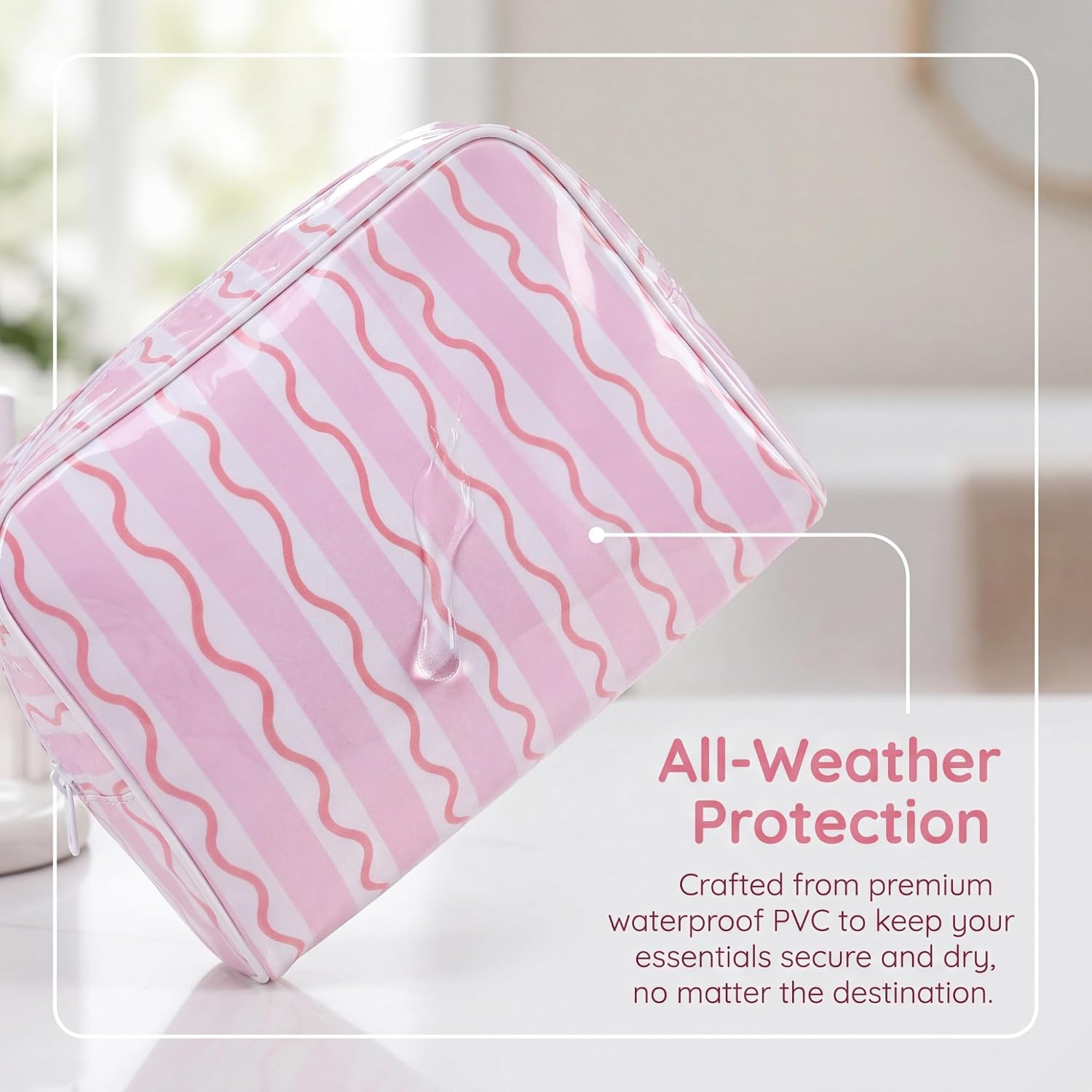Large Waterproof Travel Makeup Bag (01Pink Stripe)
