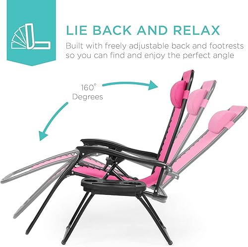 Miniatura 32 de Best Choice Products Juego de 2 sillas reclinables ajustables de malla de acero con gravedad cero con almohadas y bandejas portavasos, color arena