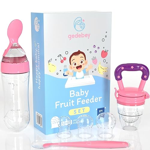 Chupete alimentador de frutas para bebés, paquete de 3, 1 chupete de silicona para bebés y 1 dispensador de cuchara de comida para bebés y 1 cuchara