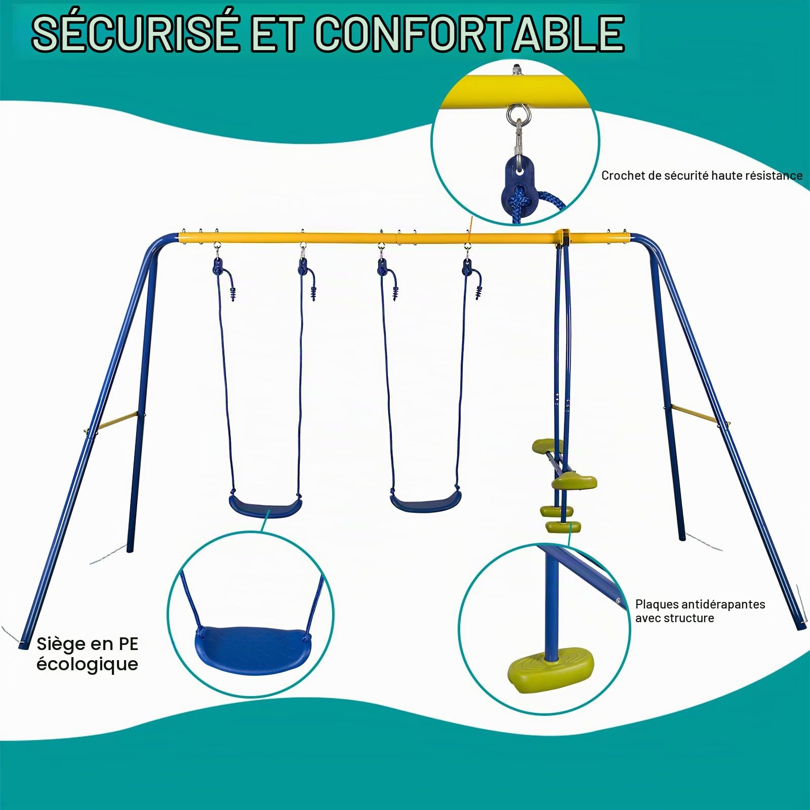 Balançoire de Jardin Multifonction, Balançoire Enfant, Capacité de Charge 200 kg, pour Arrière-Cour et Aire de Jeux