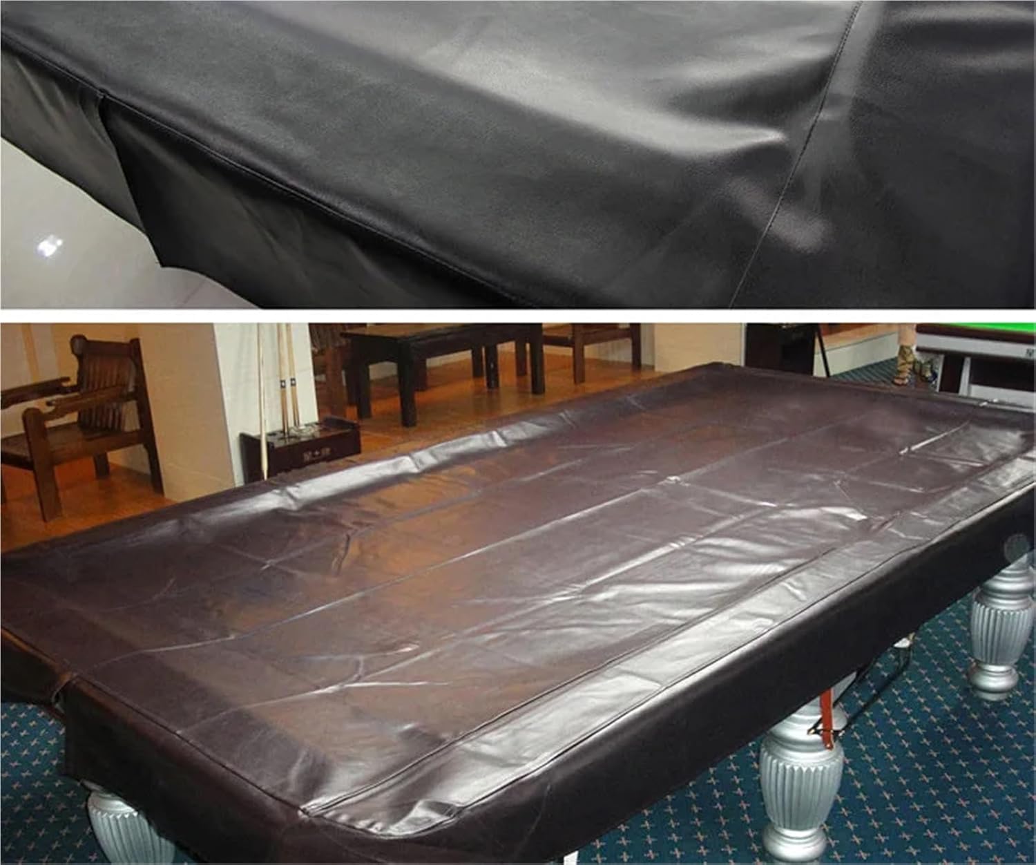 Pool Table Cover 1pc Professional Waterproof 9FT Rubber Leather Black/Brown Available Biliiard Pool Table Cover Billiard Accessories(Black)