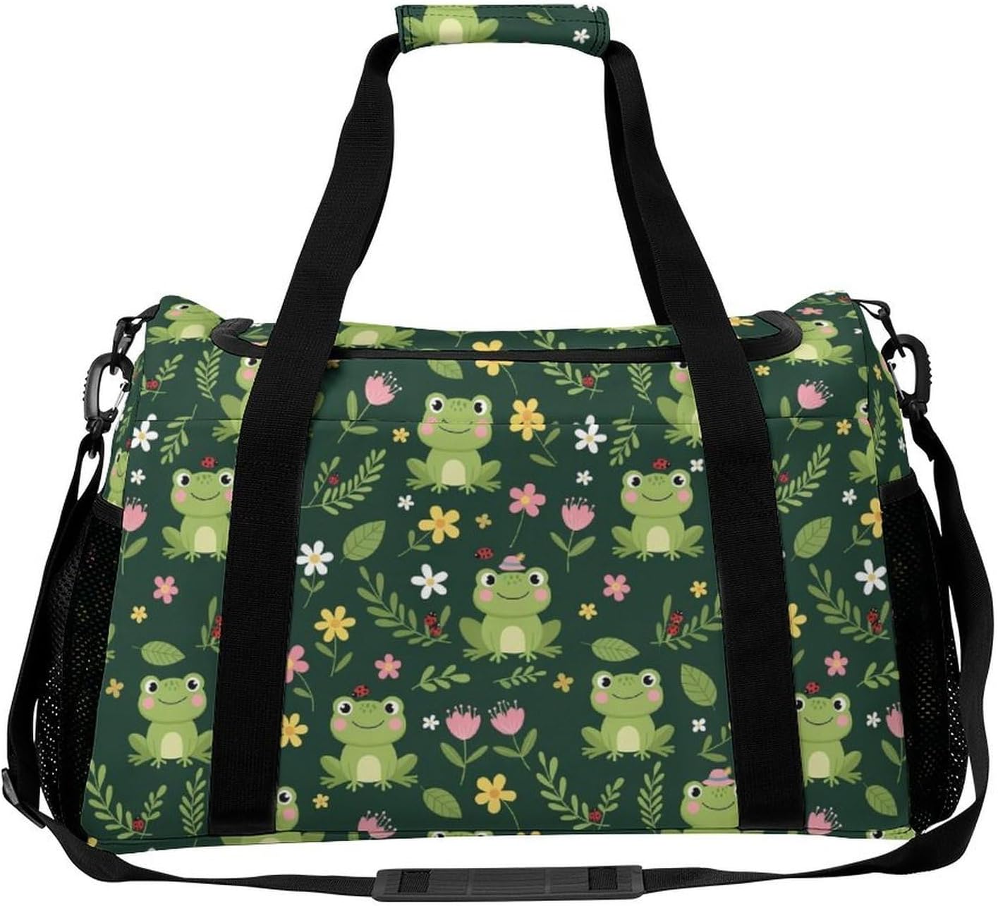 Travel Duffle Bag for Men Women (Floral Frogs)