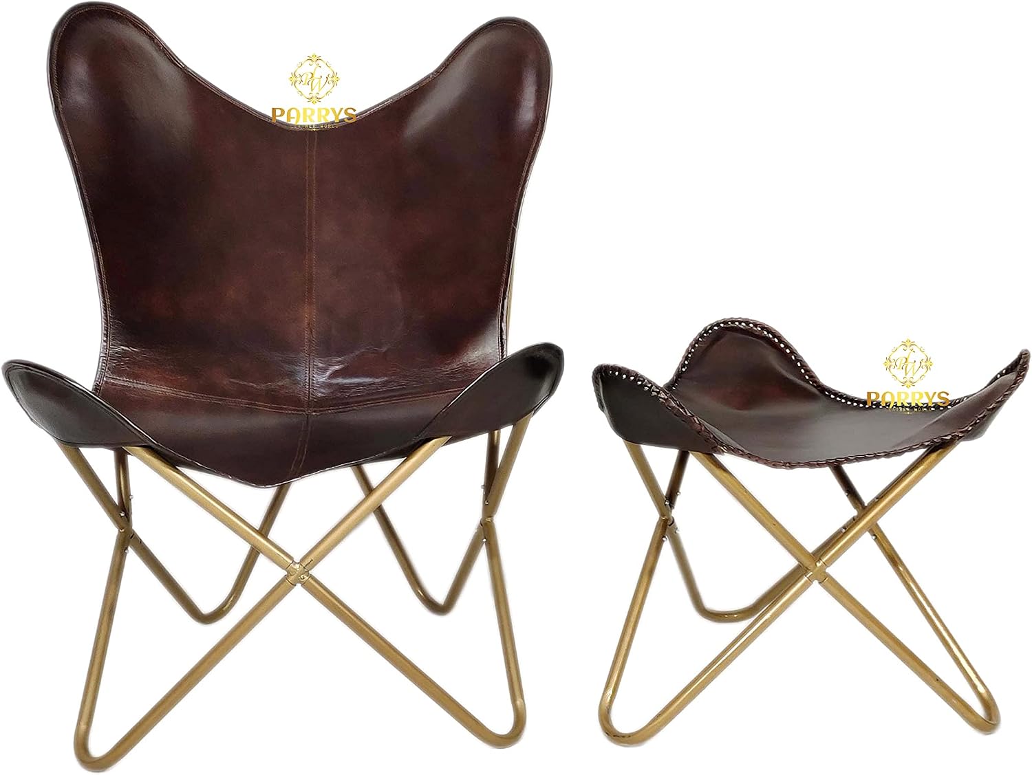 Arm Chair - Relaxing Leather Butterfly Chair & Ottoman – Openable Iron Stand Lounge Office Chair and Foot Stool – Living Room Comfortable Arm Chair & Footrest Foot Stool