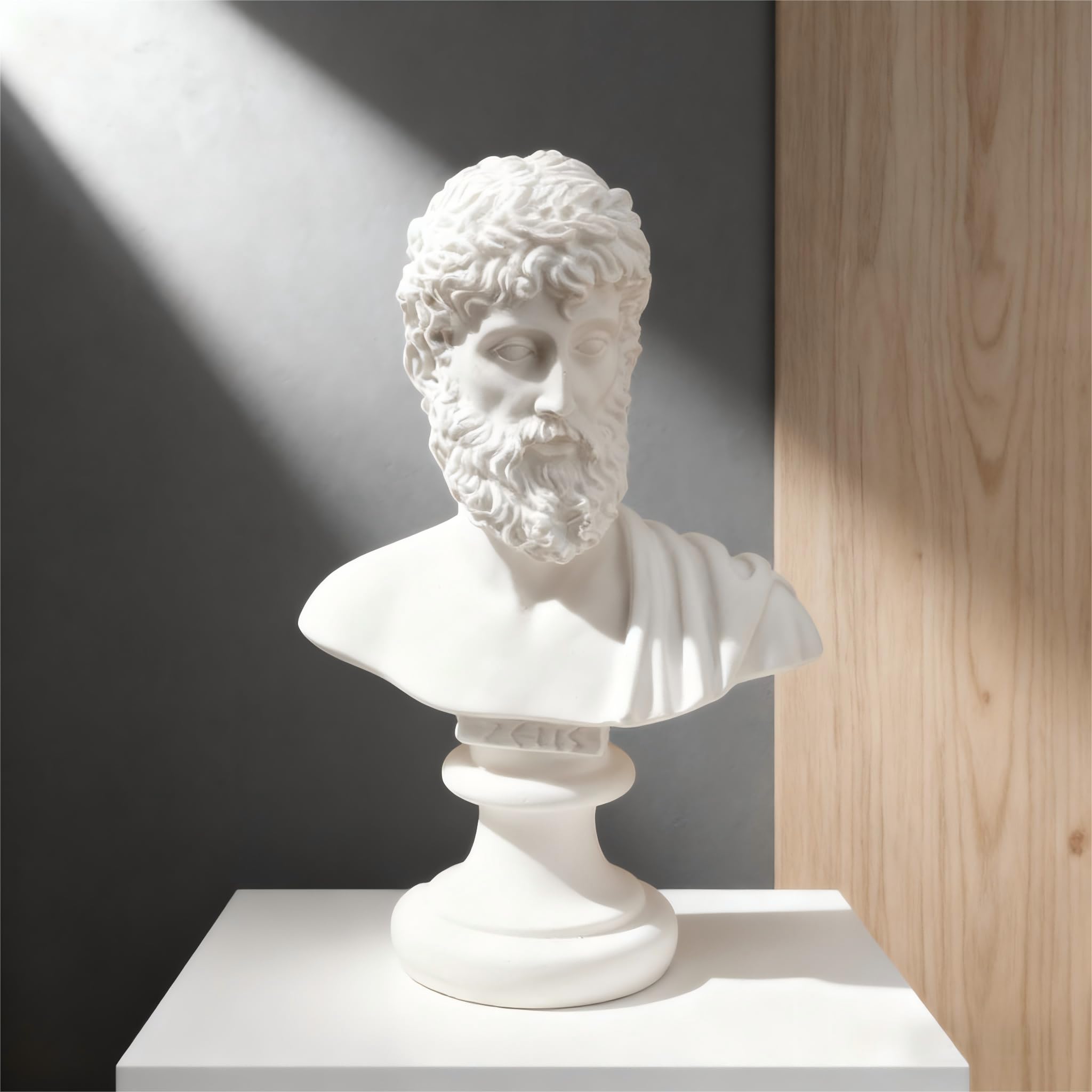 Grecka figurka Zeusa, popiersie, 5,9 cala, biała, gipsowa, klasyczna, grecka mitologia, dekoracja artystyczna do domu, biura, półki, biurka, figurki, prezent