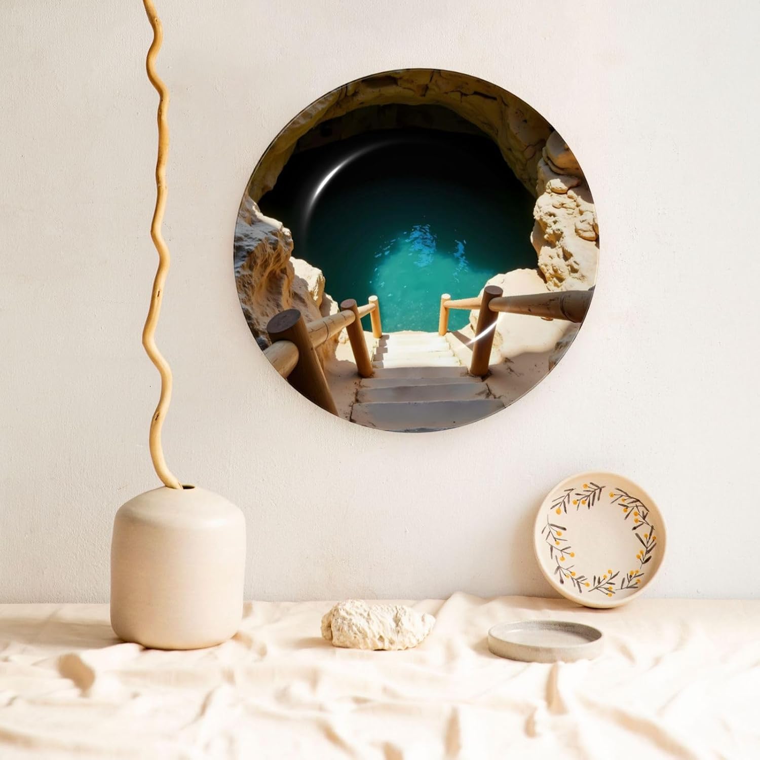 Cave Stairs Pool Style Ceramic Plate Display Decorative Plate With Stand Wall Hanging Plate For Home Decor 10 Inch