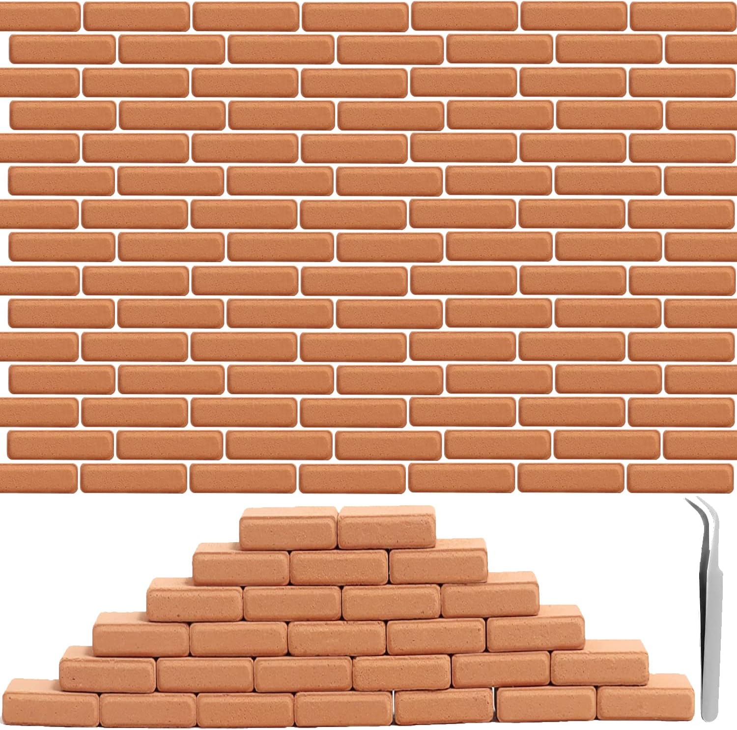 350Pcs Mini Bricks Mini Red Wall Realistic Tiny Bricks Miniature Bricks for Dollhouse Building Model Landscaping Accessories DIY Garden(1/16 Scale, 1Pc Tweezers)